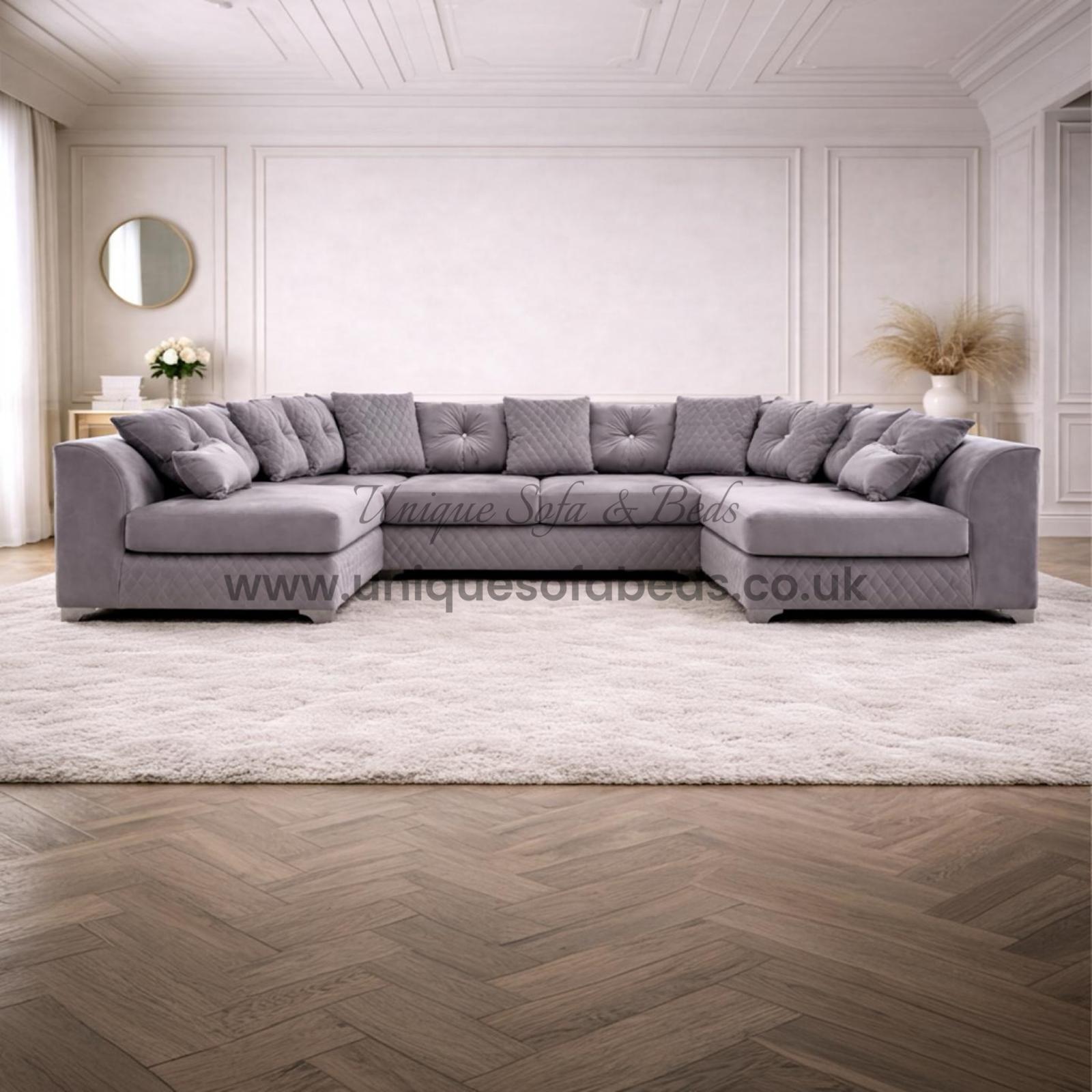 Victoria U Shape Sofa – Modern Quilted Velvet Sofa