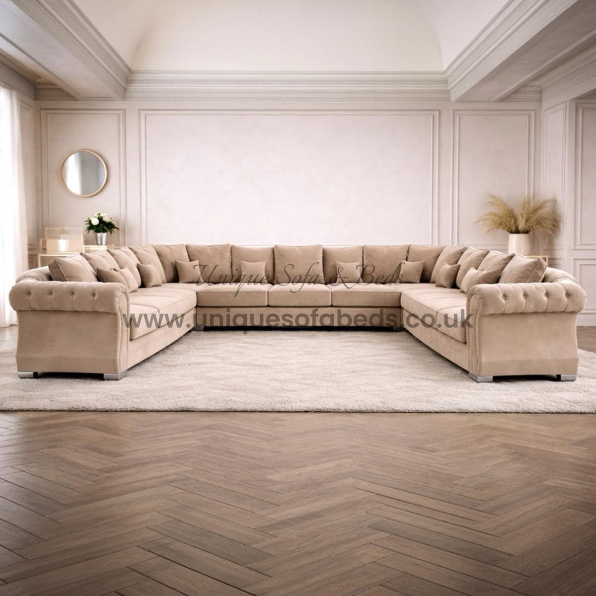 Falcon 3 + 2 + 1 Seater Sofa Set – Rolled Chesterfield Arm Fabric Sofa