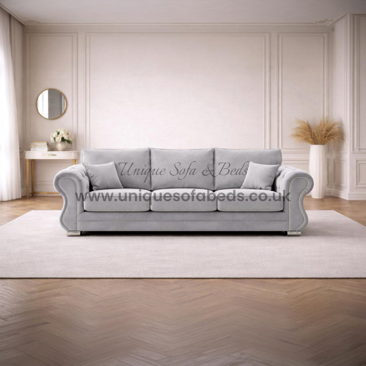 Falcon 3 + 2 + 1 Seater Sofa Set – Rolled Chesterfield Arm Fabric Sofa