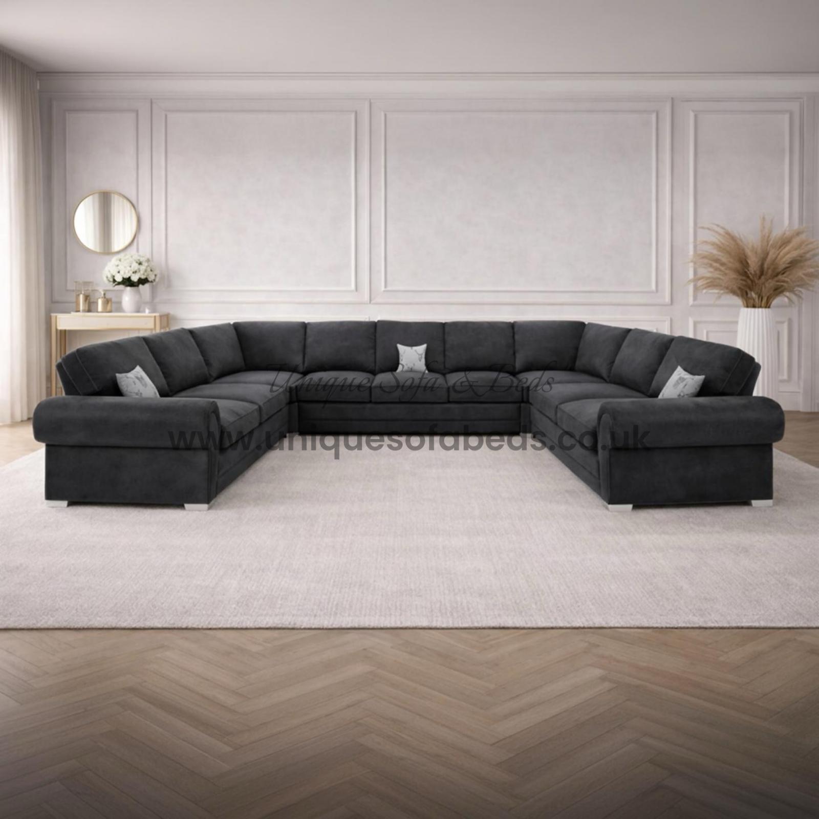 Verona U Shape Sofa – Large Fabric Sofa with Rolled Arms