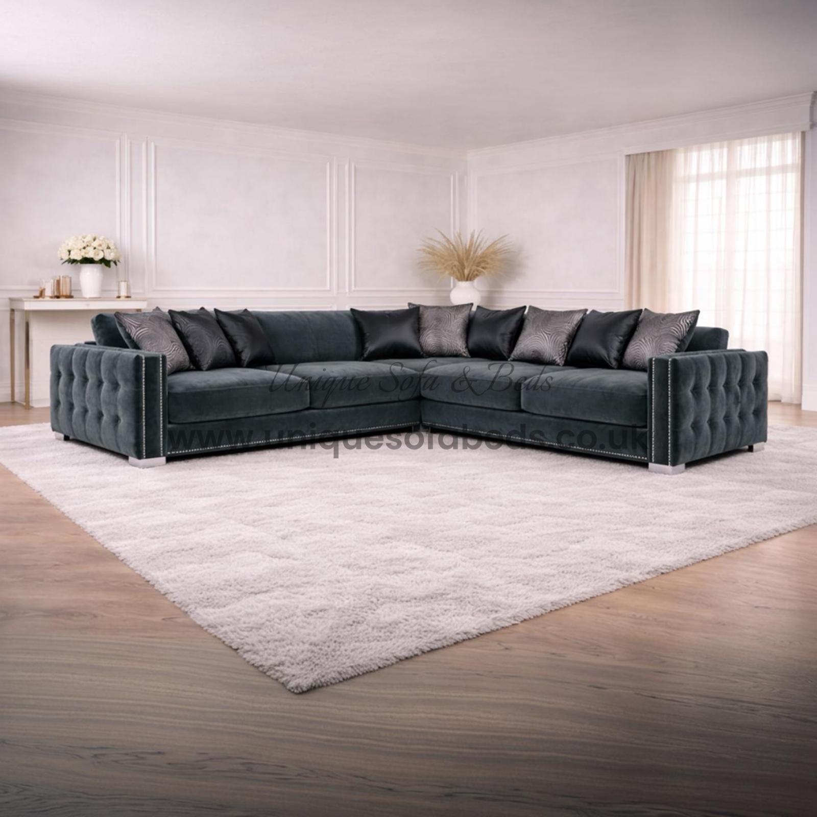 Tuxedo Corner Sofa – Luxury Fabric Corner Sofa with Panelled Arms