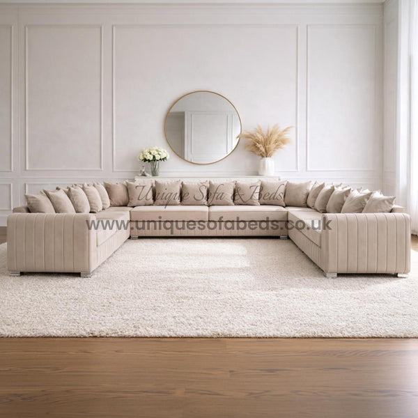 Lilly U Shape Sofa – Modern Lined Fabric Sofa