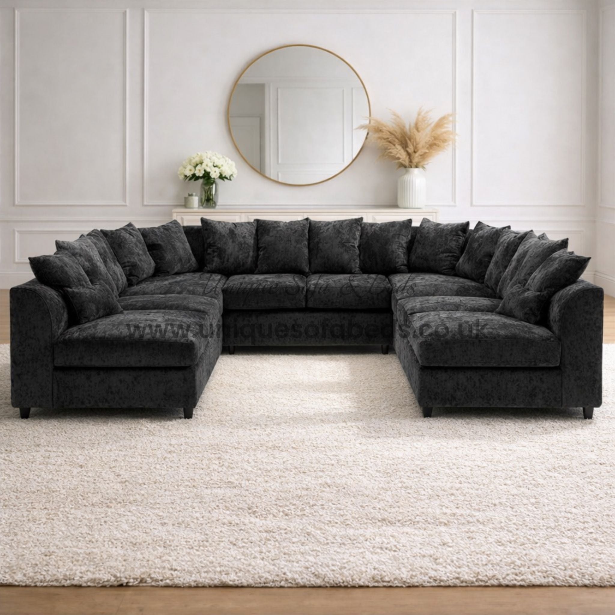 Dylan Modern Fabric U Shape Sofa – Deep Cushion Family Sofa