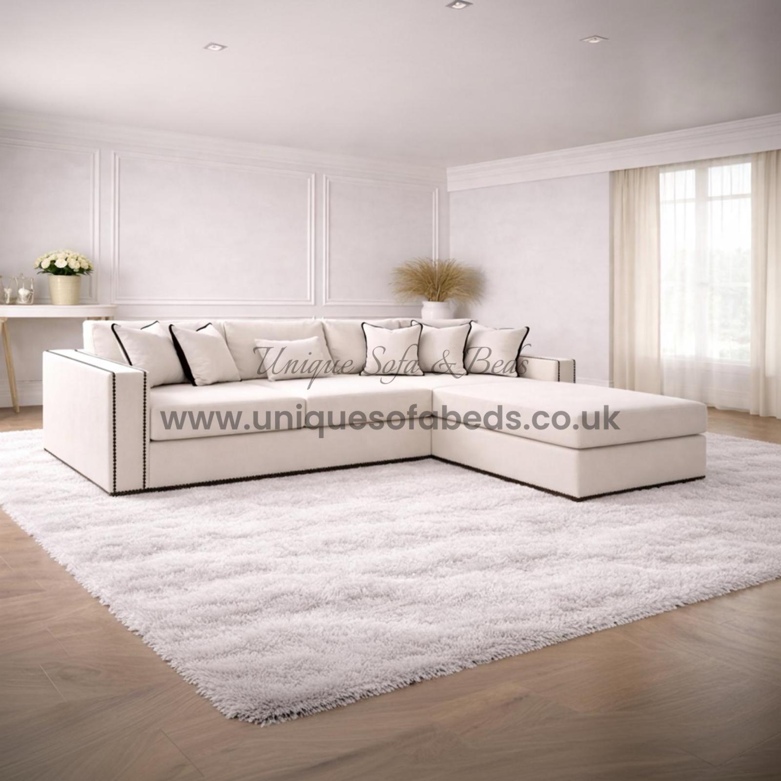 Kiara L Shape Chaise Sofa – Modern Black Stud Trim Sofa