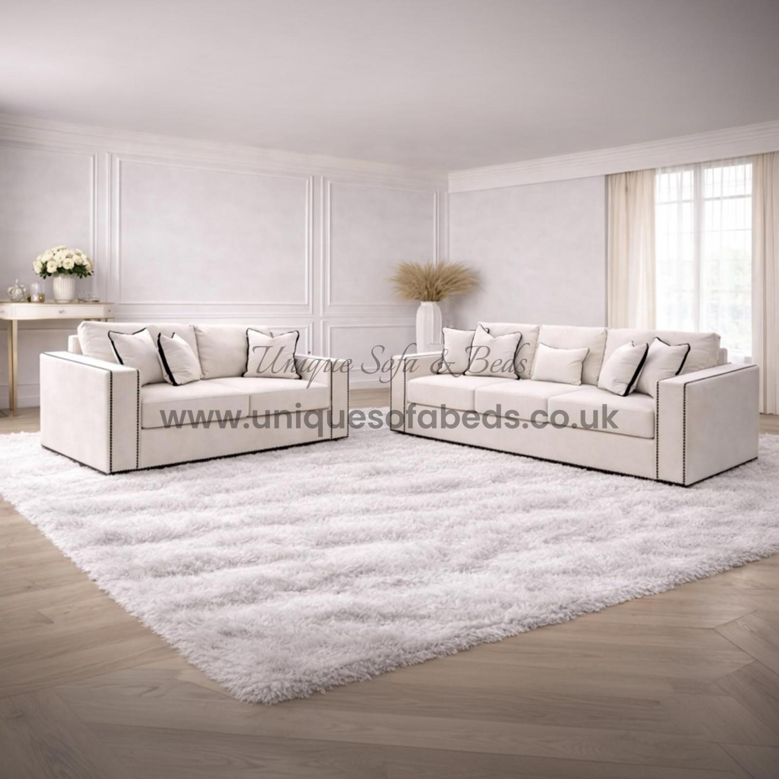 Kiara 3+2 Seater Sofa Set – Modern Black Stud Trim Sofa
