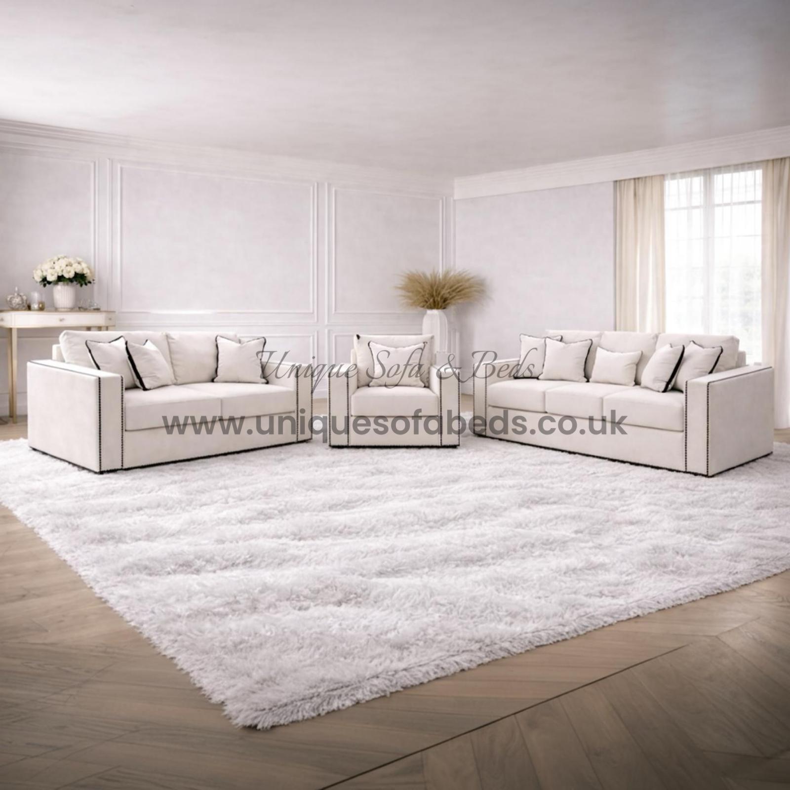 Kiara 3+2+1 Sofa Set – Modern Black Stud Trim Sofa