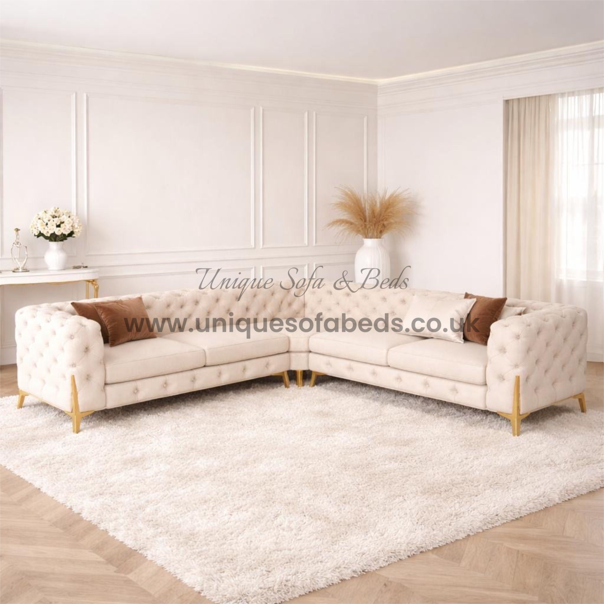 Jaguar Luxurious Chesterfield Corner Sofa – Luxury Buttoned Velvet Sofa