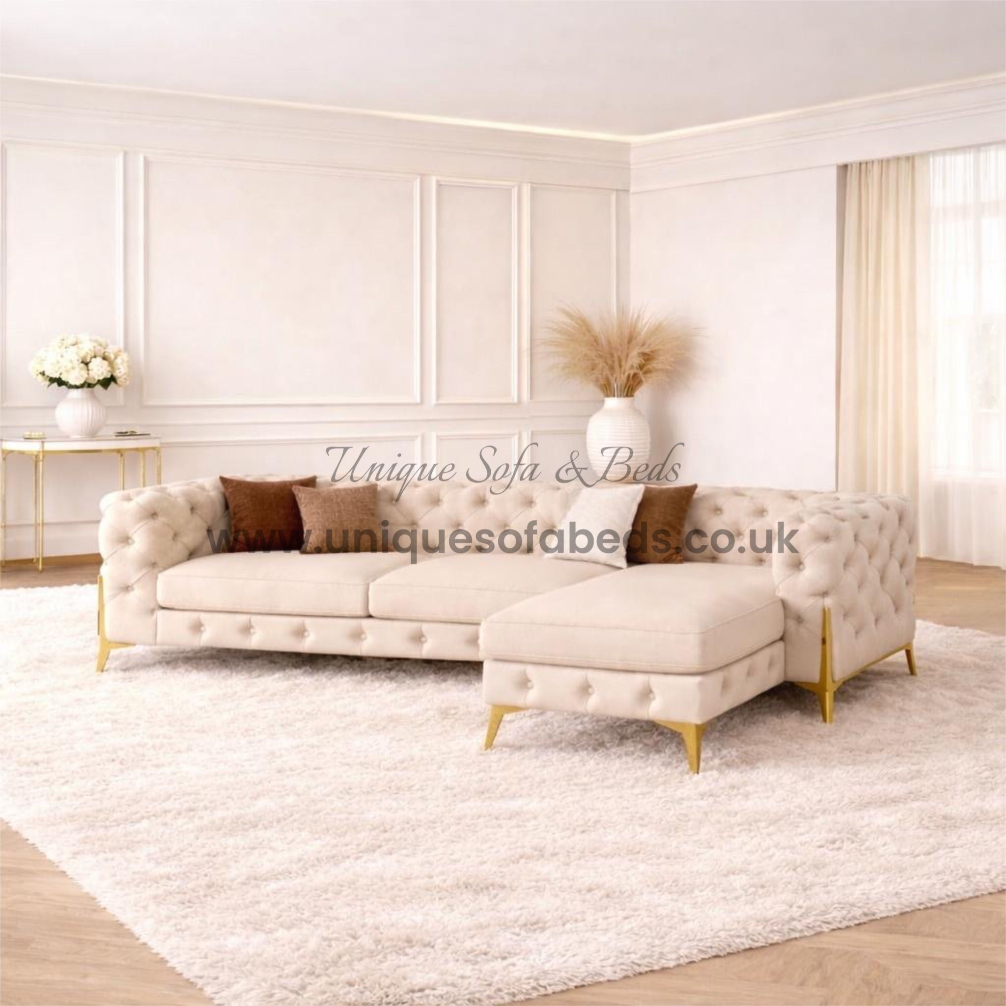 Jaguar Luxurious Chesterfield L Shape Chaise Sofa – Luxury Buttoned Velvet Sofa