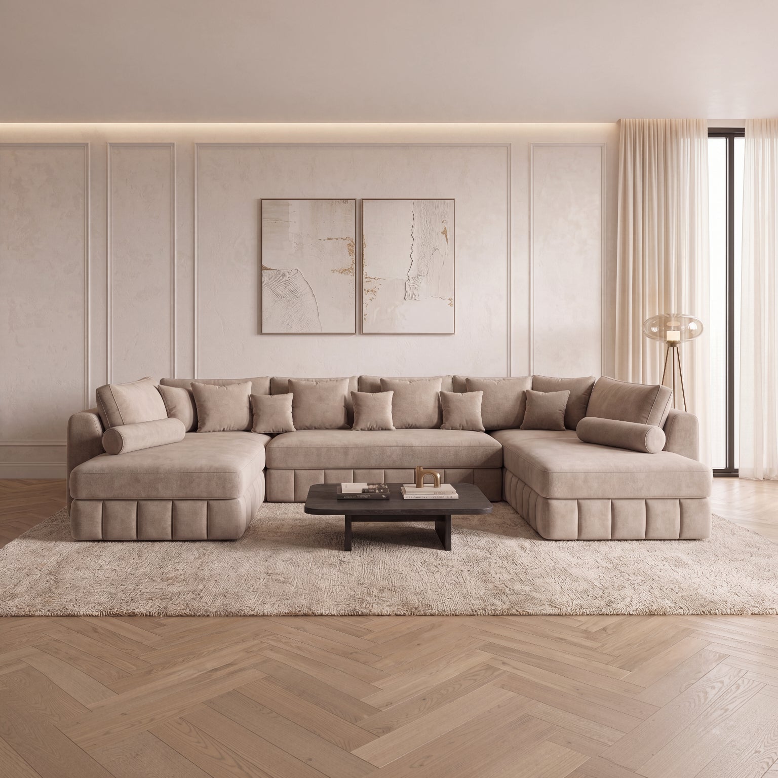 Lilly U Shape Chaise Sofa – Luxury Deep Seat U Shape Sofa with Channel Detailing