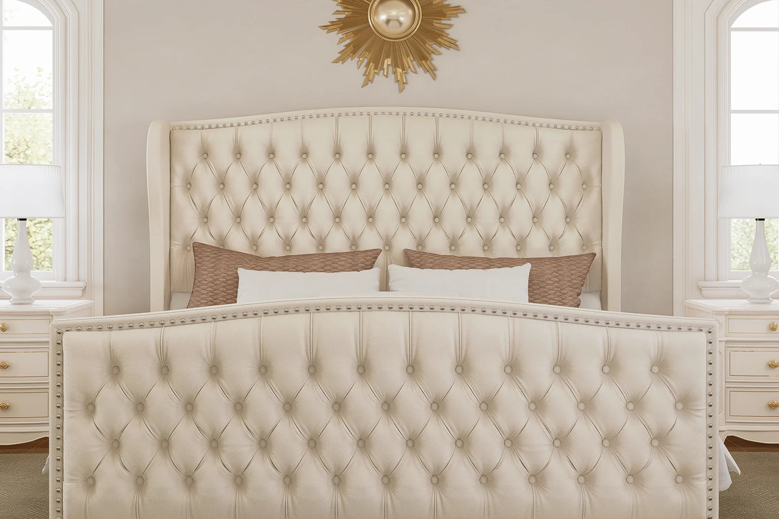 wingback studded Chesterfield Luxe Velvet Bed Frame with Storage option available