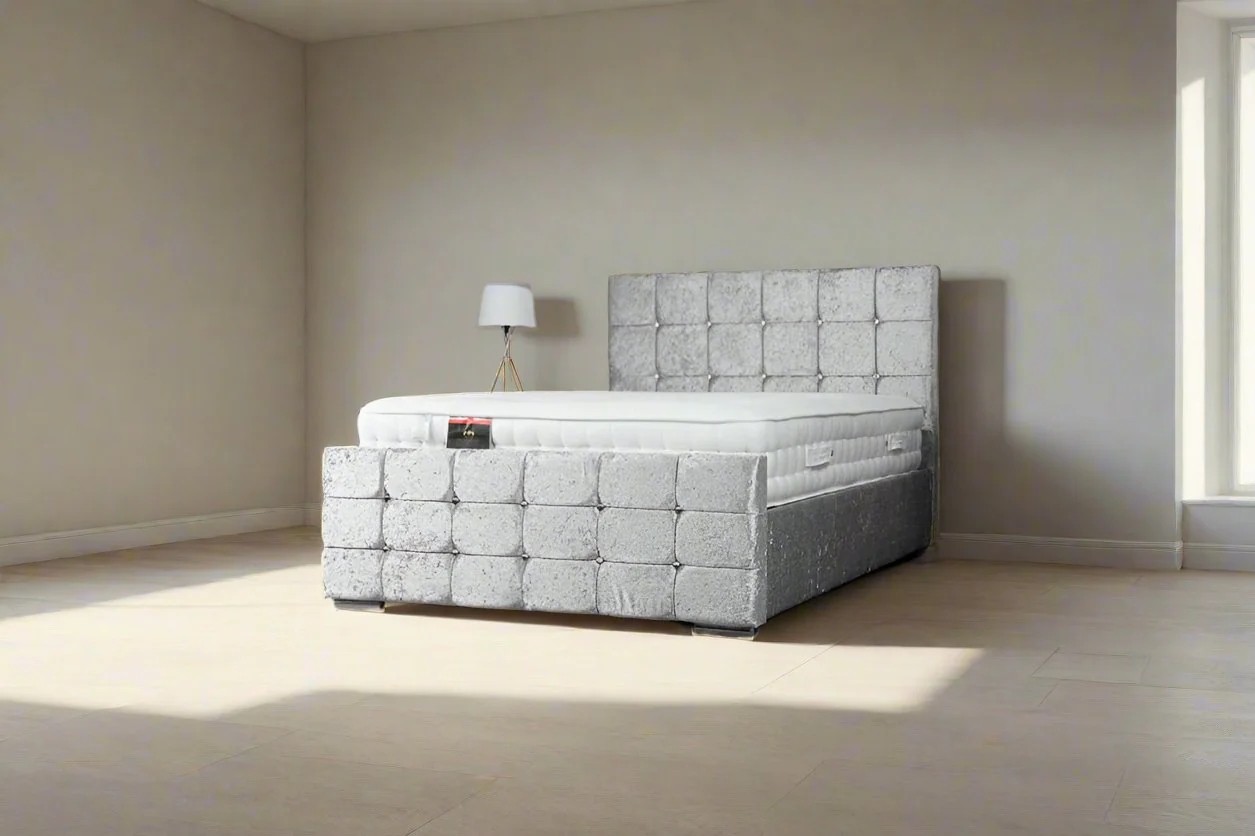 Luxe velvet squared design Bed Frame with Storage option available