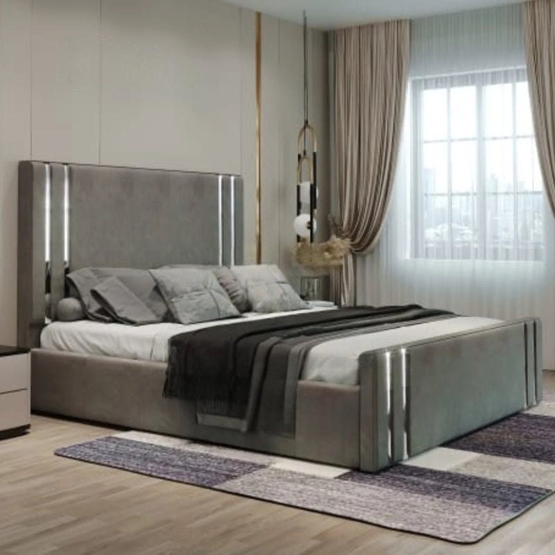 silver strip Luxury velvet Bed Frame with Storage option available