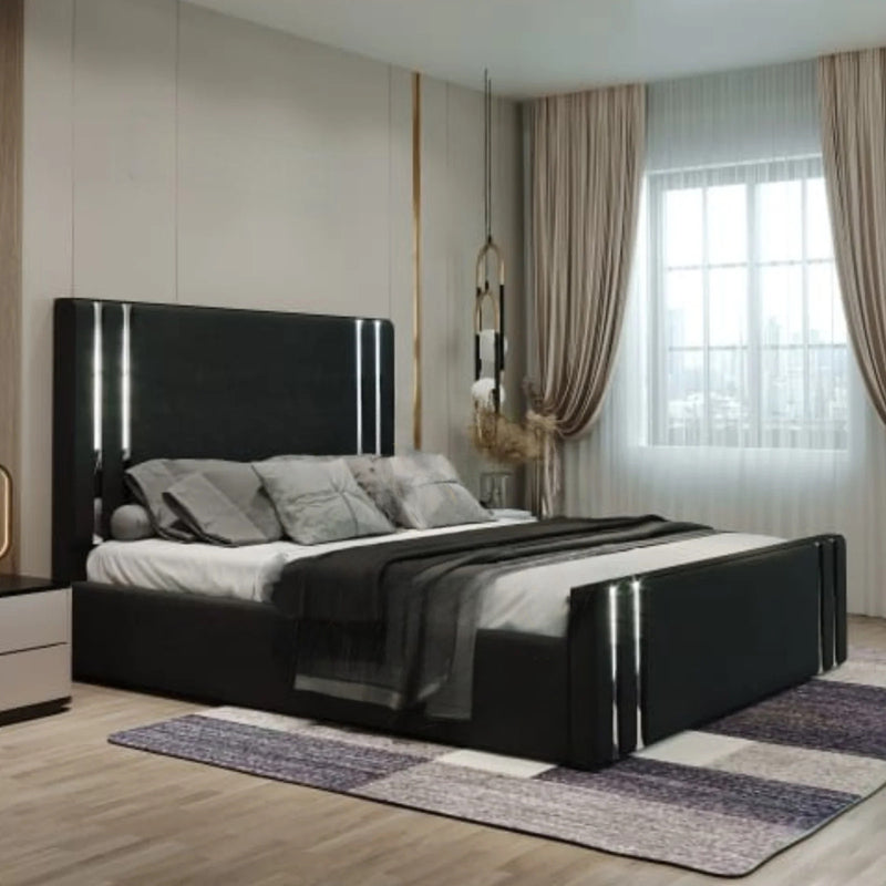 silver strip Luxury velvet Bed Frame with Storage option available