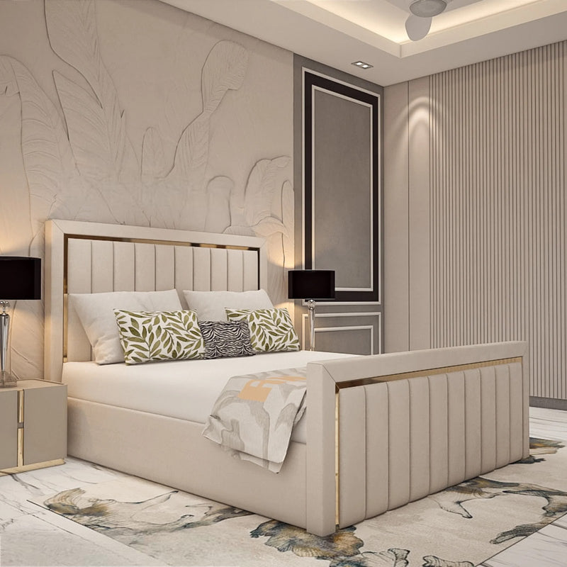 Kingston Strips Luxe Velvet Bed Frame with Storage option available