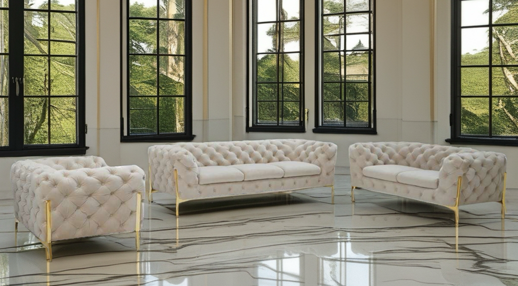 Jaguar Chesterfield Luxe Velvet 2+3 Seater Sofa set + Armchair