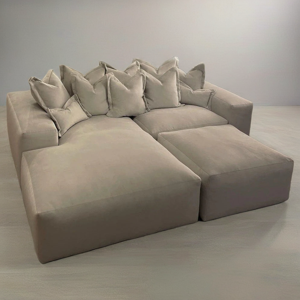 Lennox Right side cinema sofa with sectional foot stool Luxe Velvet Pillow Back