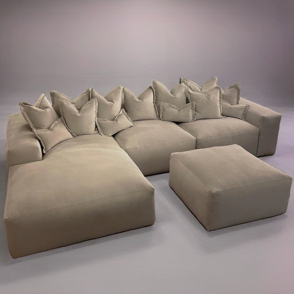 Extra Large Lennox Right side cinema sofa with sectional foot stool Luxe Velvet Pillow Back