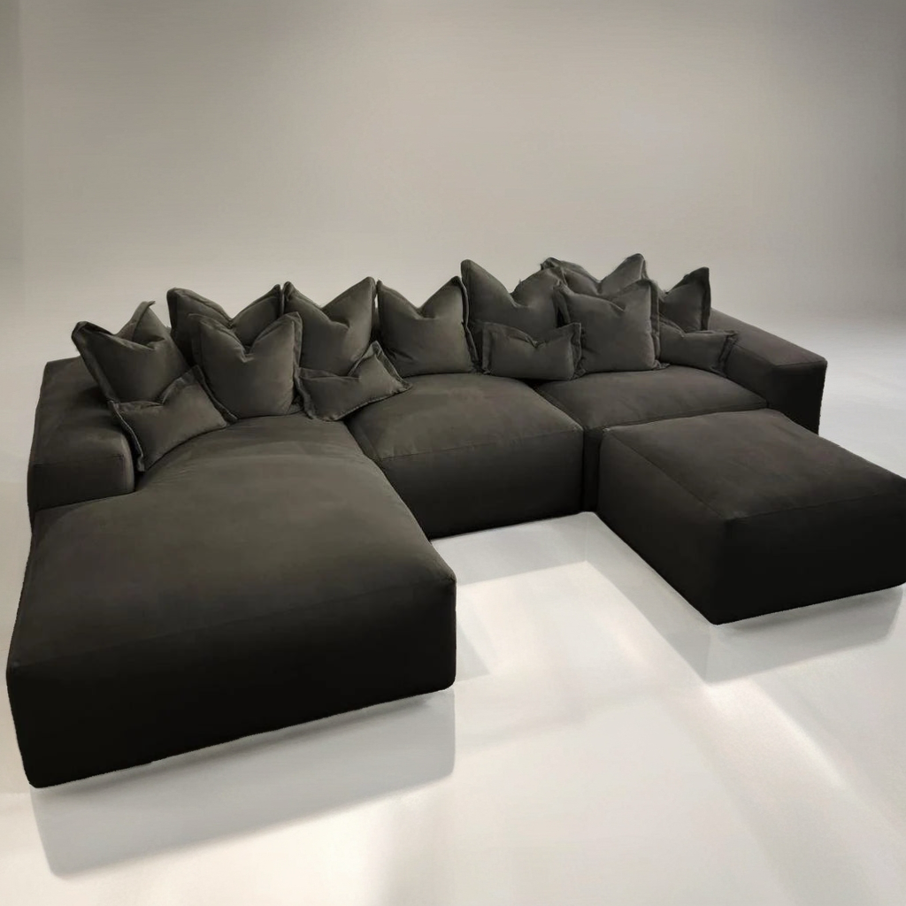 Extra Large Lennox Left side cinema sofa with sectional foot stool Luxe Velvet Pillow Back