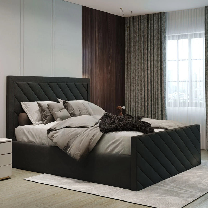 Diagonal Luxe Velvet Bed Frame with Storage option available