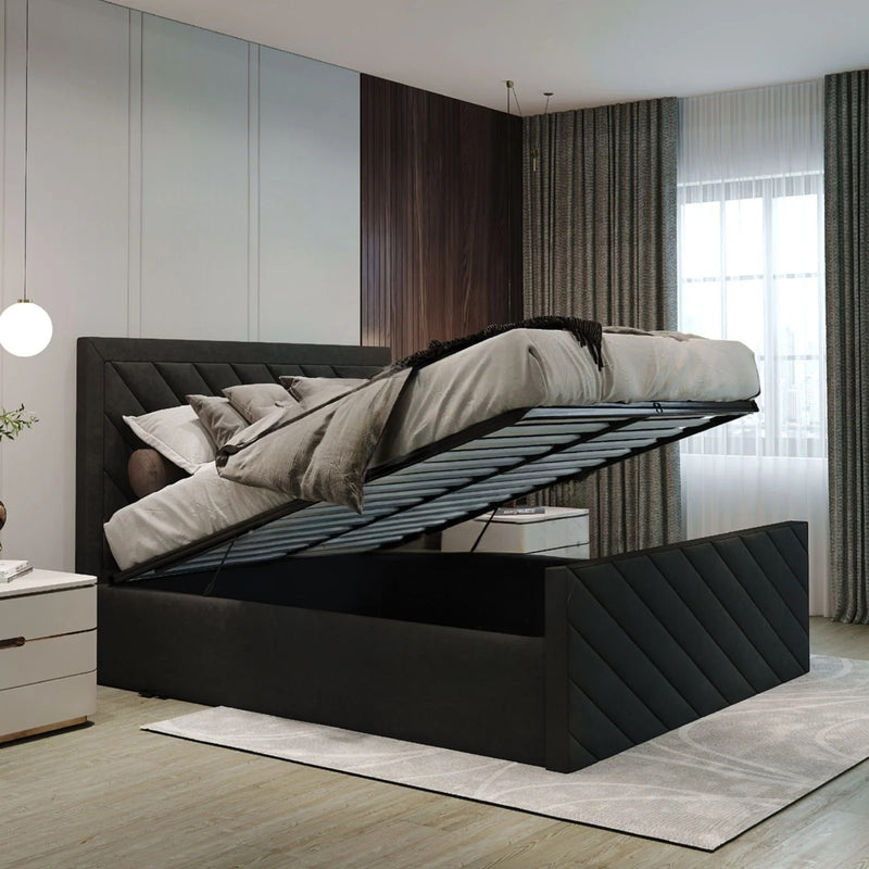 Diagonal Luxe Velvet Bed Frame with Storage option available