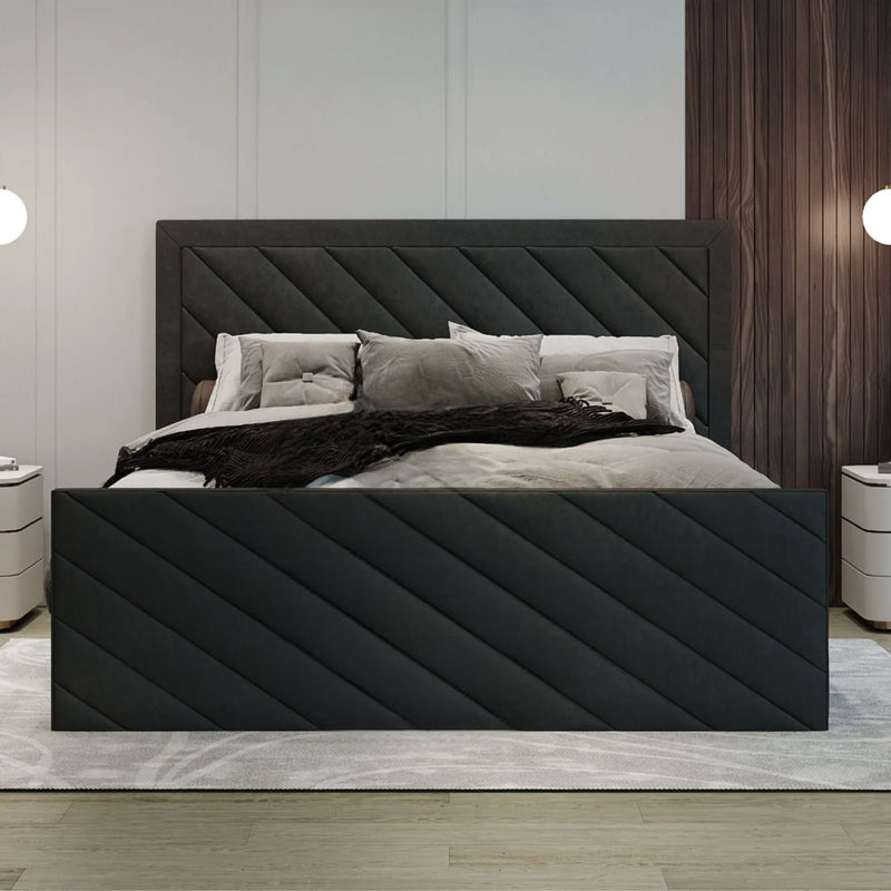 Diagonal Luxe Velvet Bed Frame with Storage option available