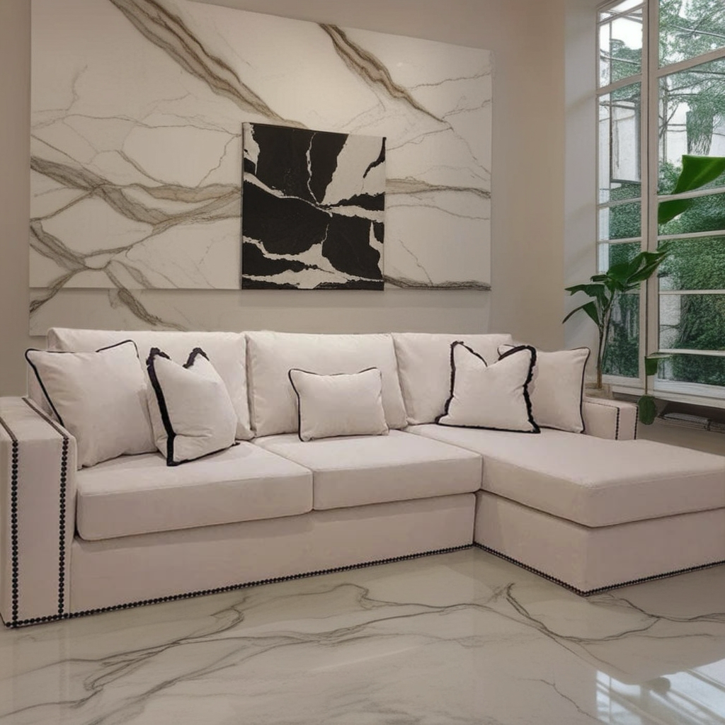 Kiara Luxe Velvet Right side Corner L Shape Sofa with buttoned piping design