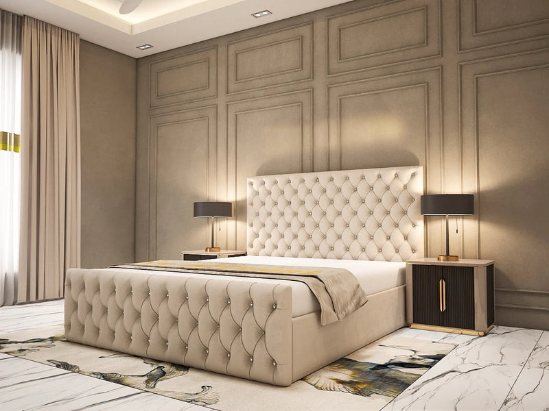 Modern Luxurious Chesterfield Velvet Bed Frame with Storage option available
