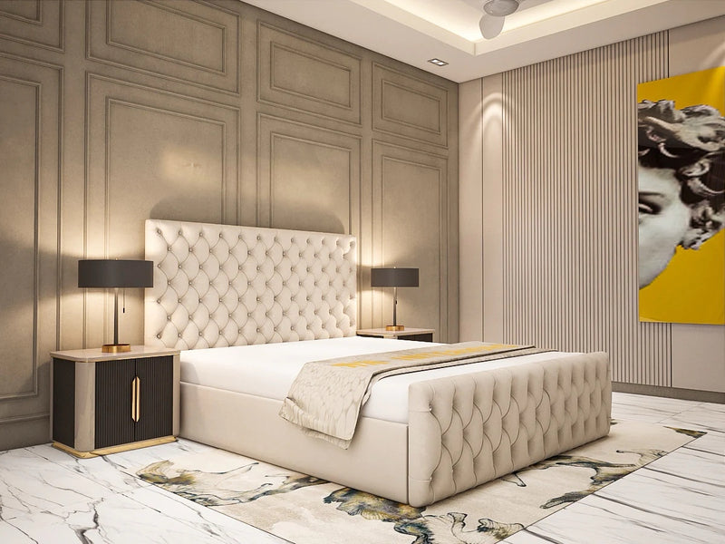 Modern Luxurious Chesterfield Velvet Bed Frame with Storage option available