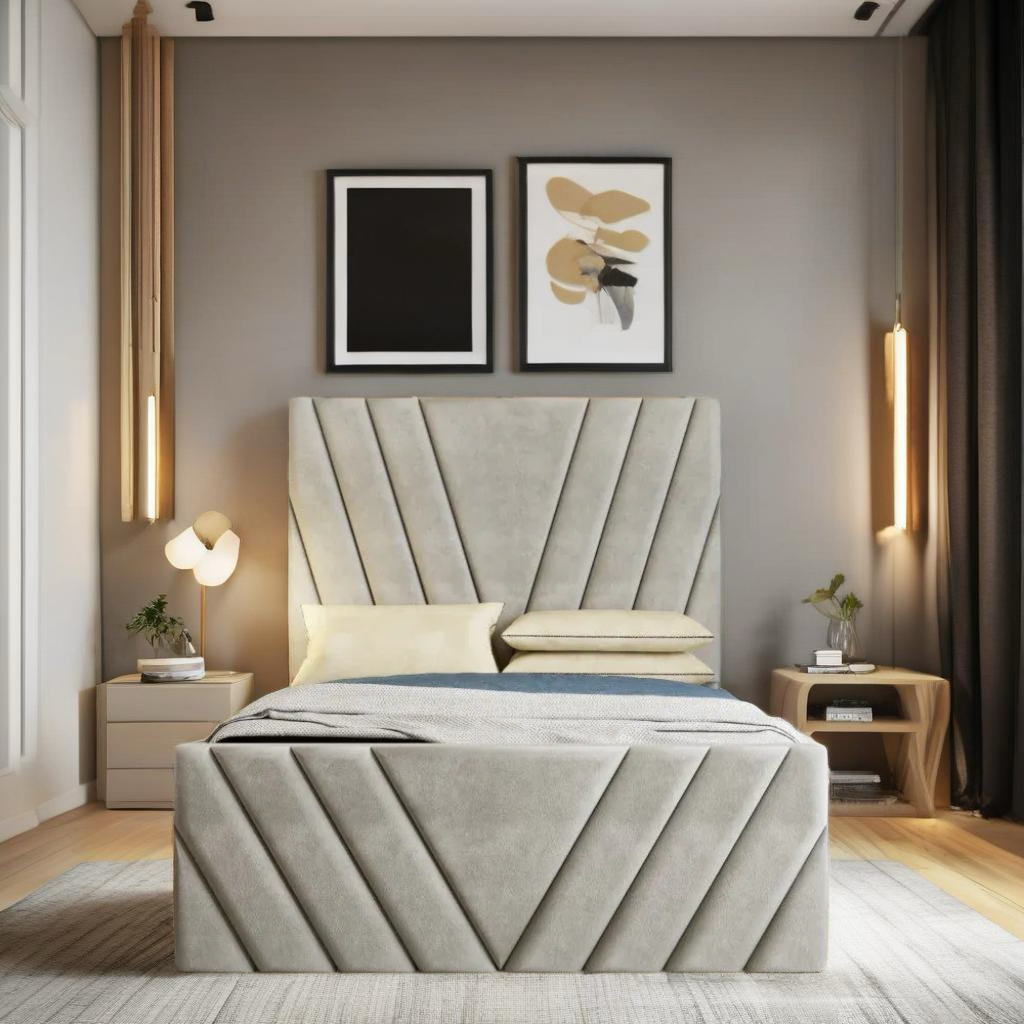 Victoria V Lined Designer Bed frame with storage option available