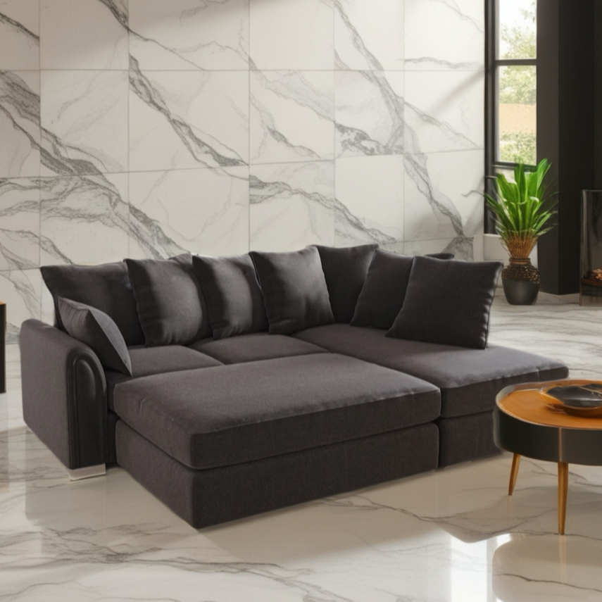 Windsor Luxe Velvet Right Side Cinema Sofa with Matching Footstool