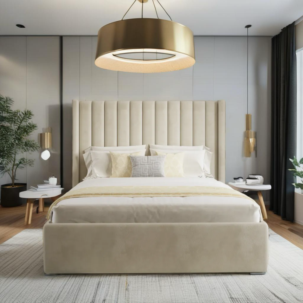 Tranquil panel wing bed frame with storage option available