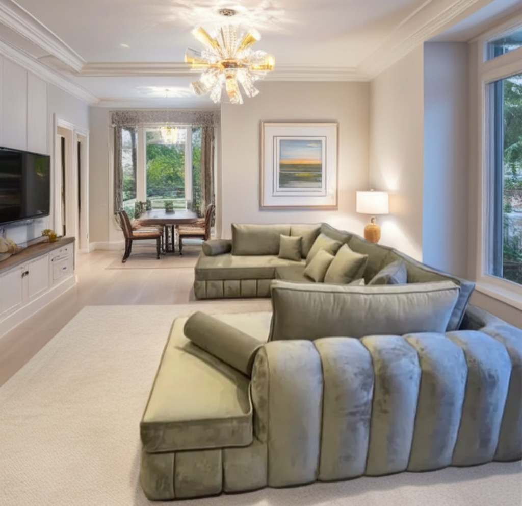 Oxford U Shape Chaise Luxe Velvet Sofa with sectional footstool