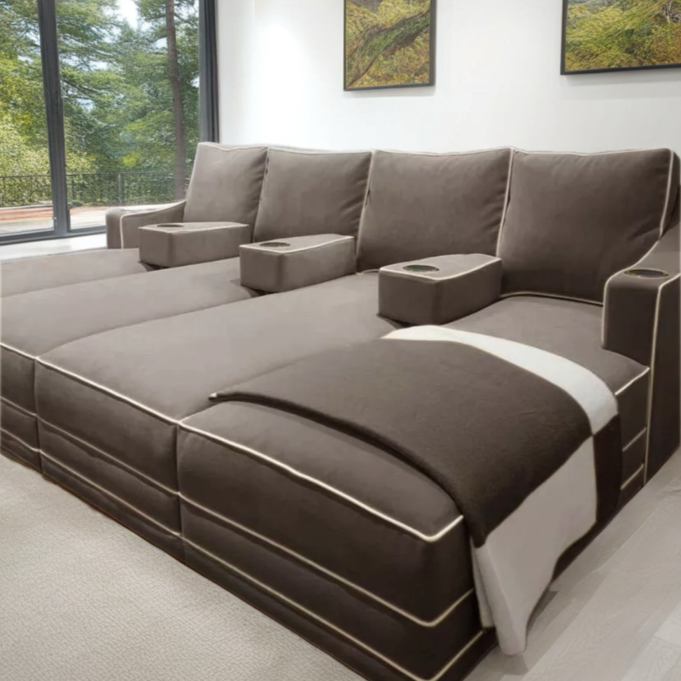 Luxury Piping Cinema sofa with cup holders