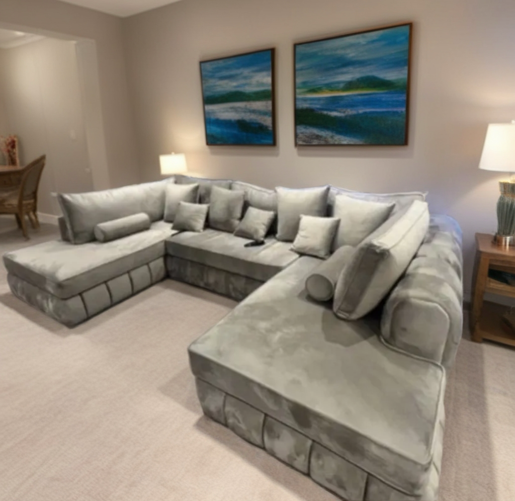 Oxford U Shape Chaise Luxe Velvet Sofa with sectional footstool