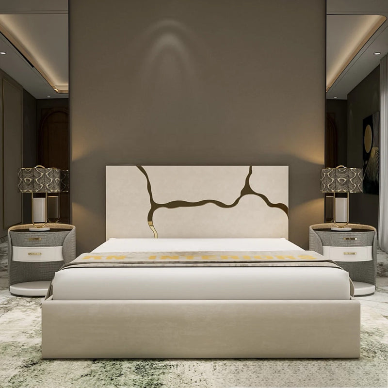 Cremio Strips Luxe Velvet Bed Frame with Storage option available