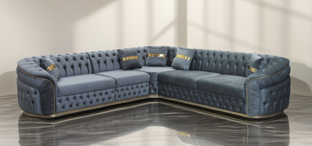 Ambassador corner Luxe Velvet Sofa with gold/chrome trim