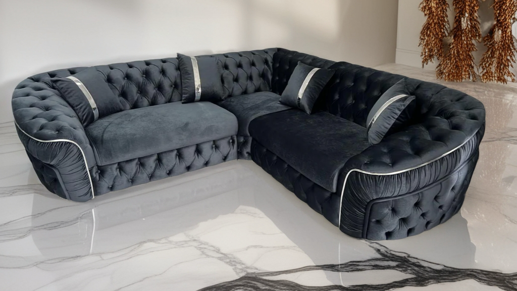 Ambassador corner Luxe Velvet Sofa with gold/chrome trim