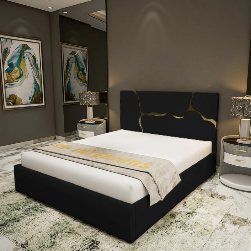 Cremio Strips Luxe Velvet Bed Frame with Storage option available