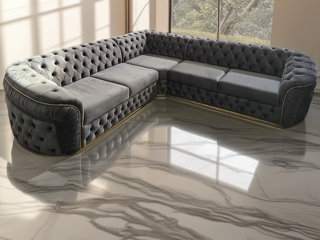 Ambassador corner Luxe Velvet Sofa with gold/chrome trim