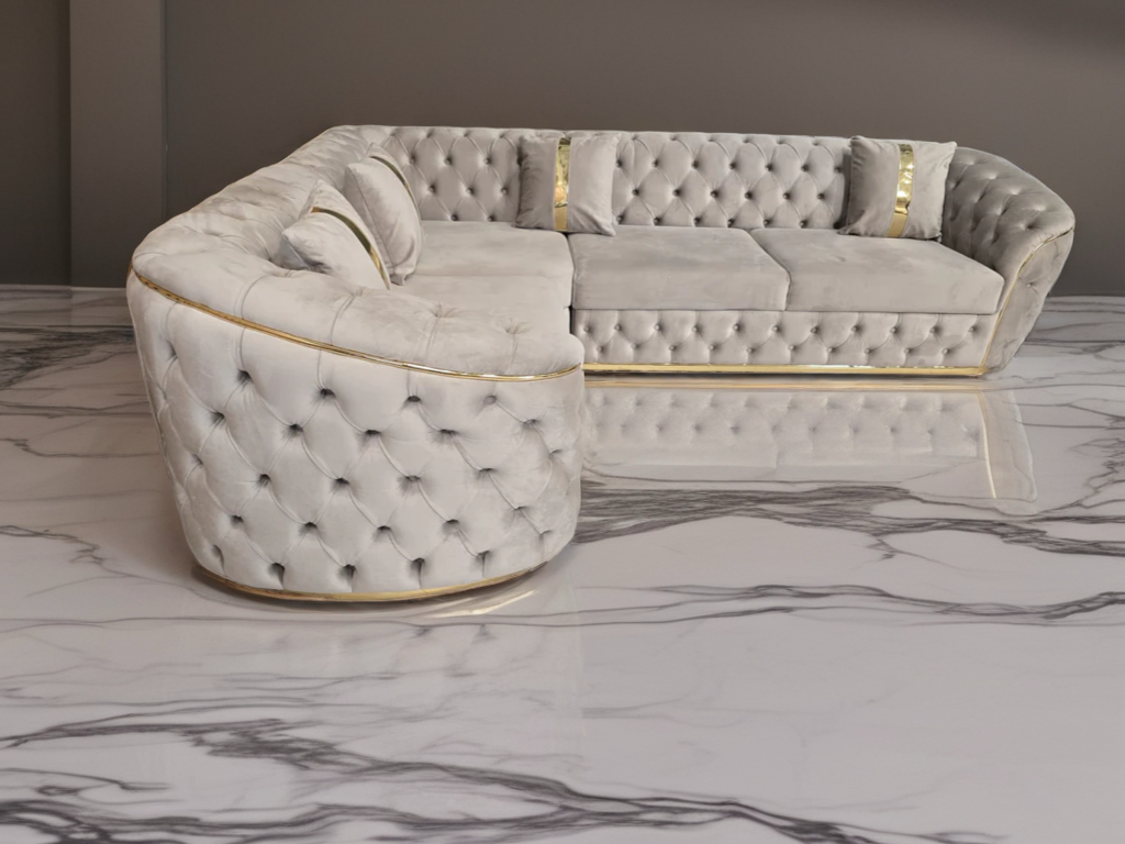 Khalifa corner Luxe Velvet Sofa with gold/chrome trim