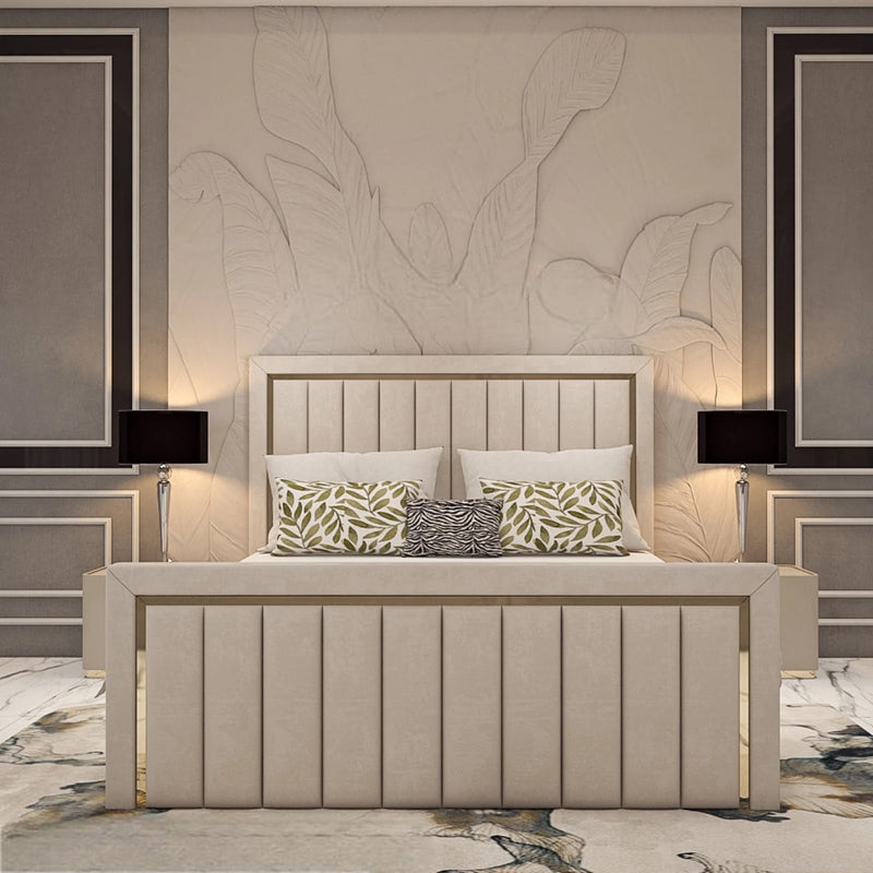 Kingston Strips Luxe Velvet Bed Frame with Storage option available